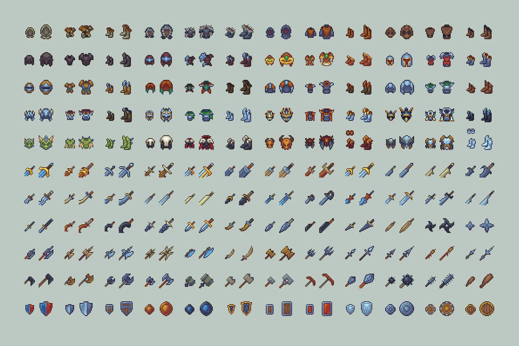 Armor and Weapons Pixel RPG Icons