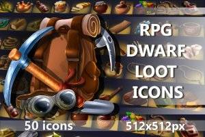 RPG矮人战利品图标集：打造奇幻2D游戏素材