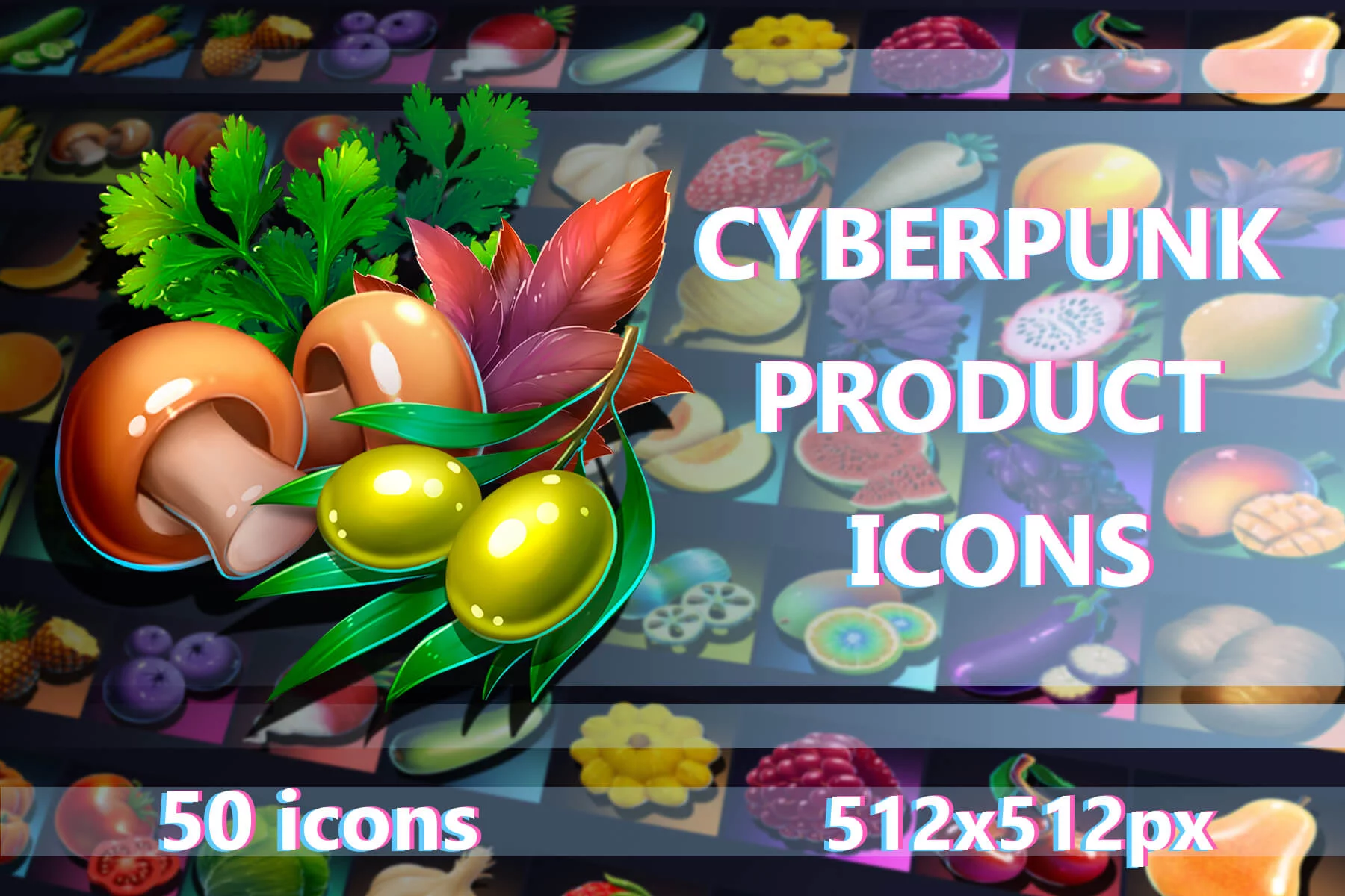 Fruits, Berries & Vegetables Icon 512×512 Set