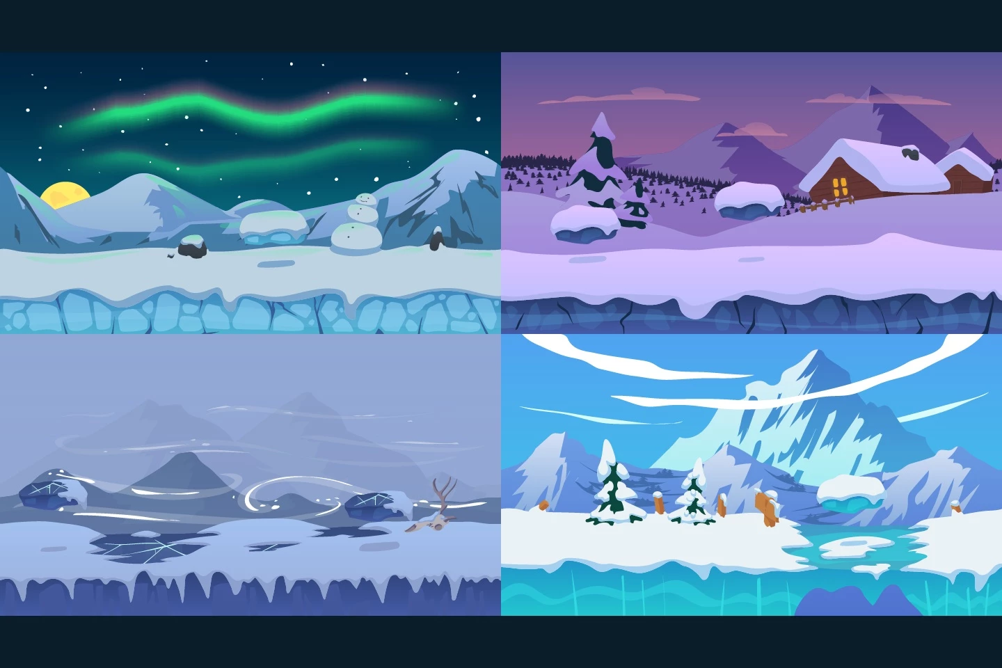 Snowy 2D Game Backgrounds