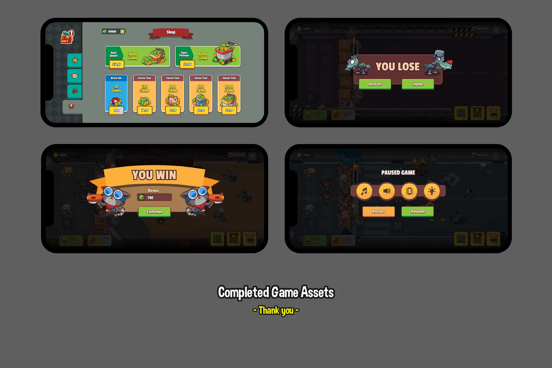 Cartoon Cat Defense Game Asset Kit