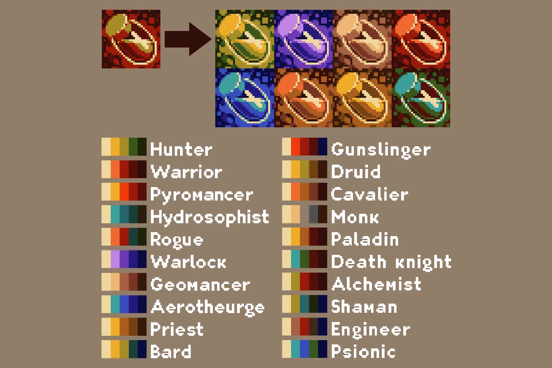Alchemist and Shaman Pixel Art Ability Icons
