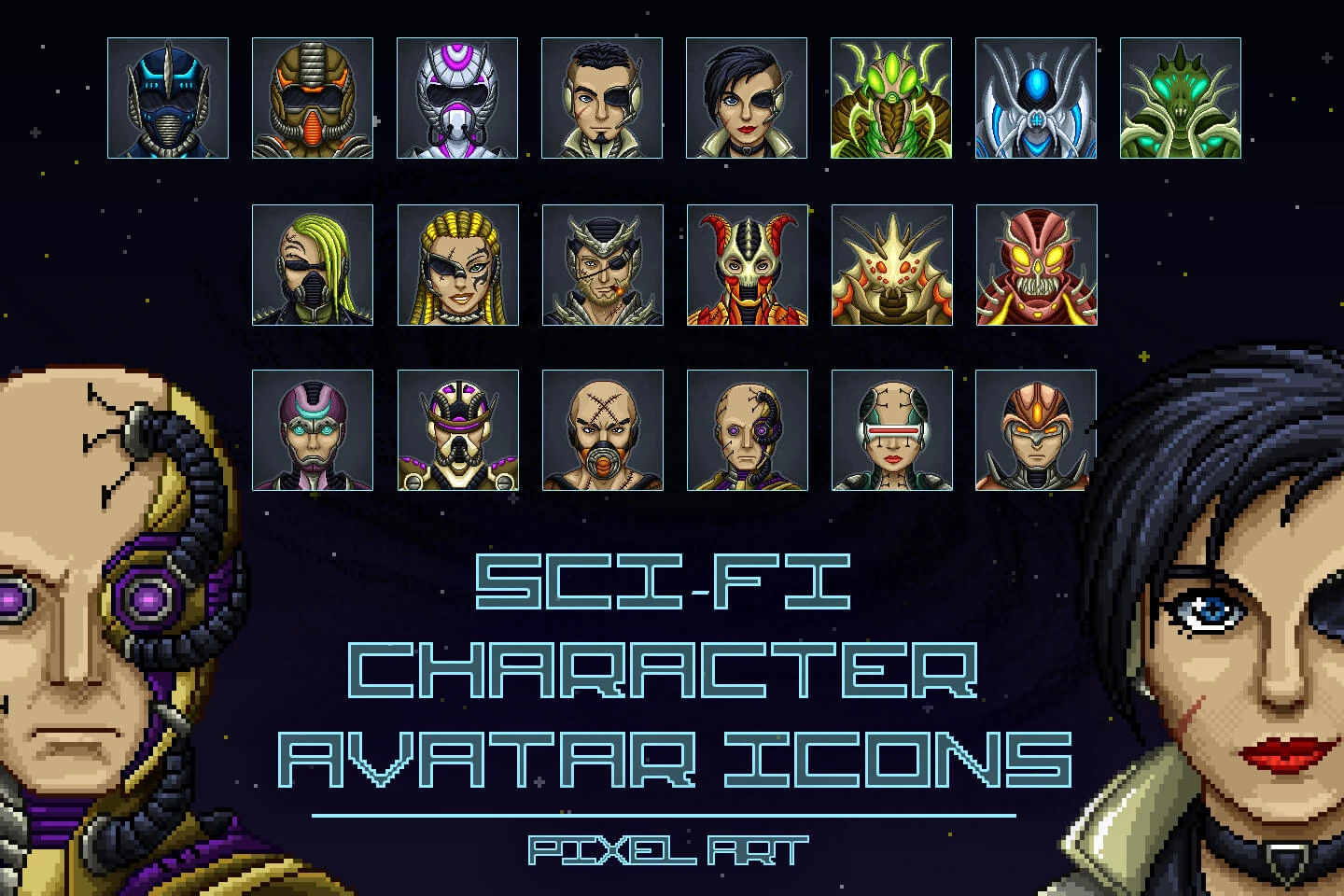 Pixel Art SCI-FI Character Avatar Icons