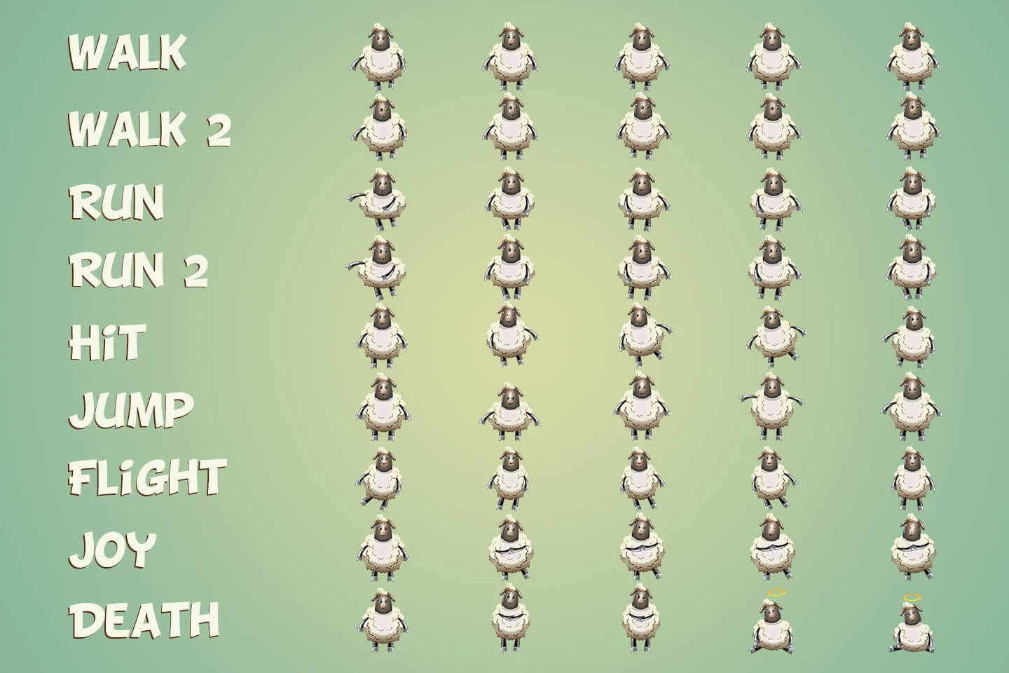 Raccoon, Sheep and Cat 2D Game Sprites
