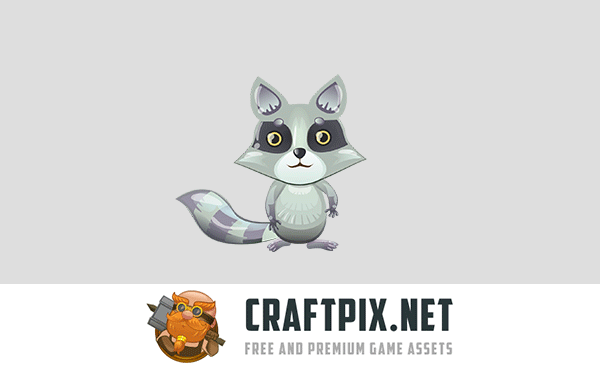Raccoon, Sheep and Cat 2D Game Sprites