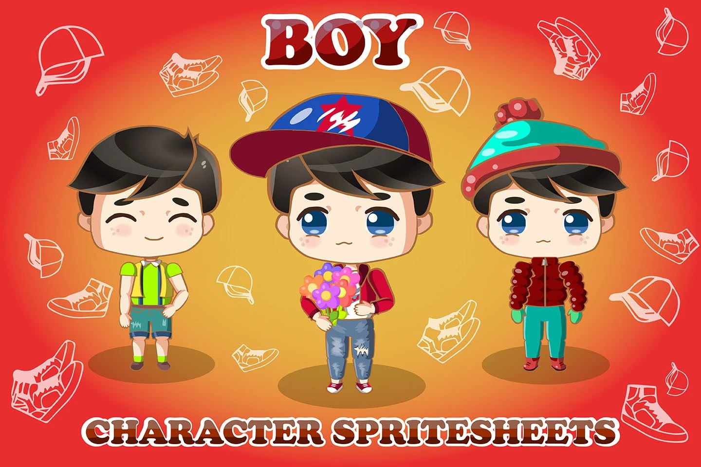 2D Game Chibi Boy Character Sprite Sheet