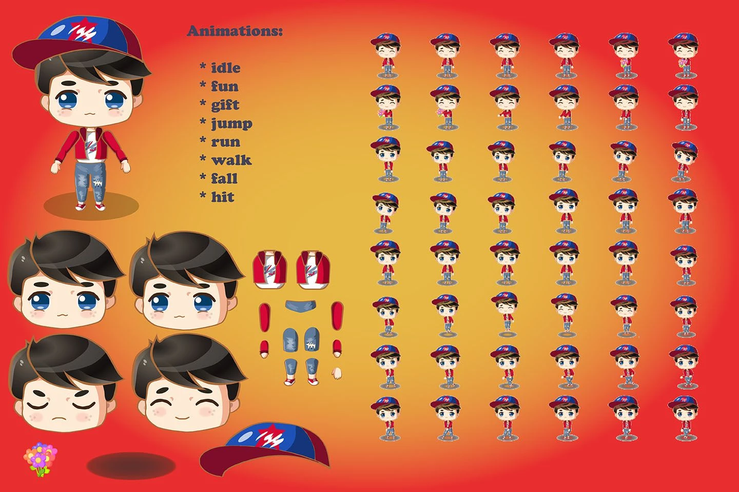 2D Game Chibi Boy Character Sprite Sheet