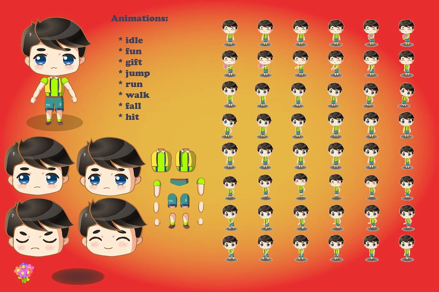 2D Game Chibi Boy Character Sprite Sheet