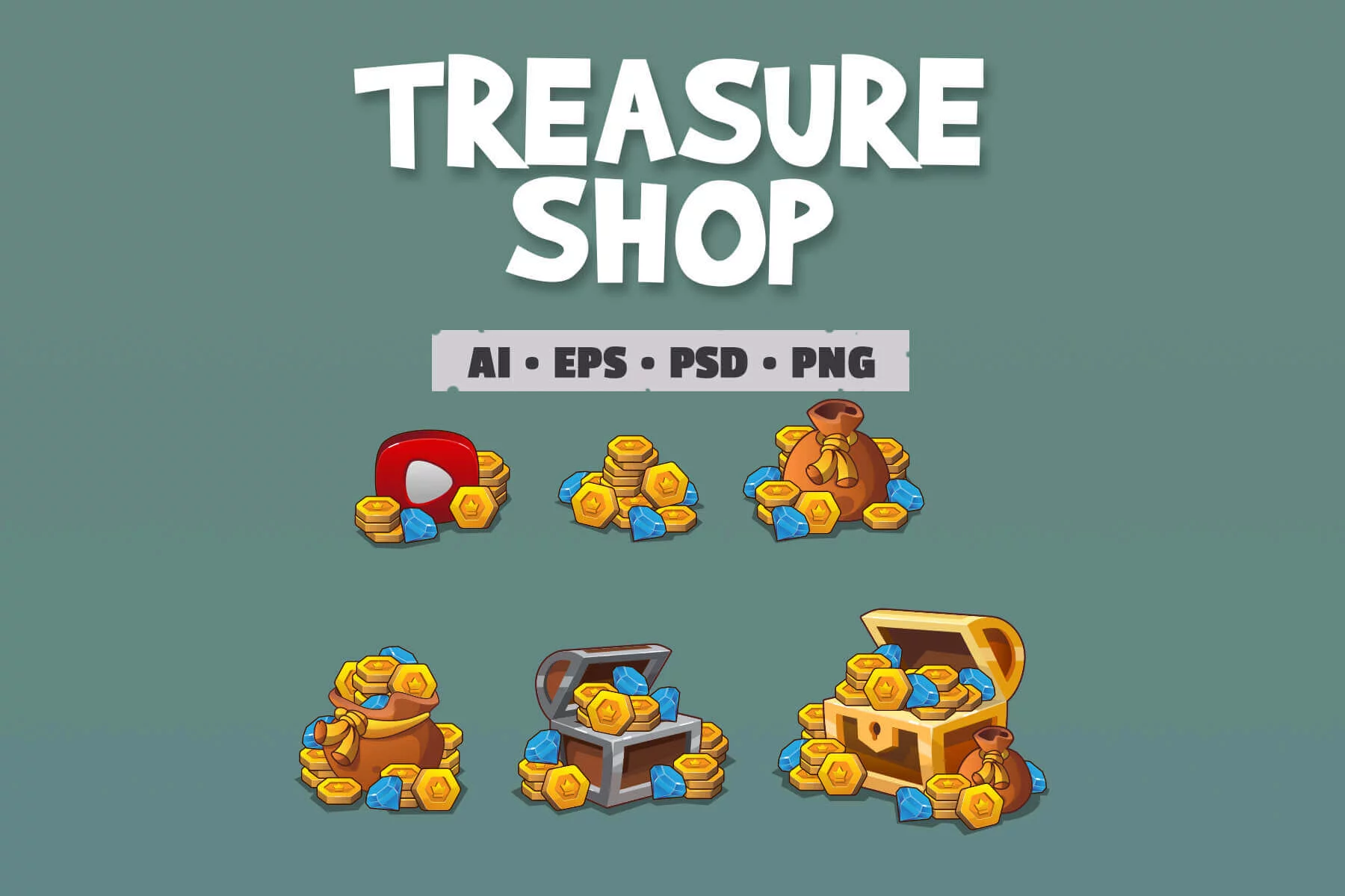 Gold Coins and Chests Game UI Pack