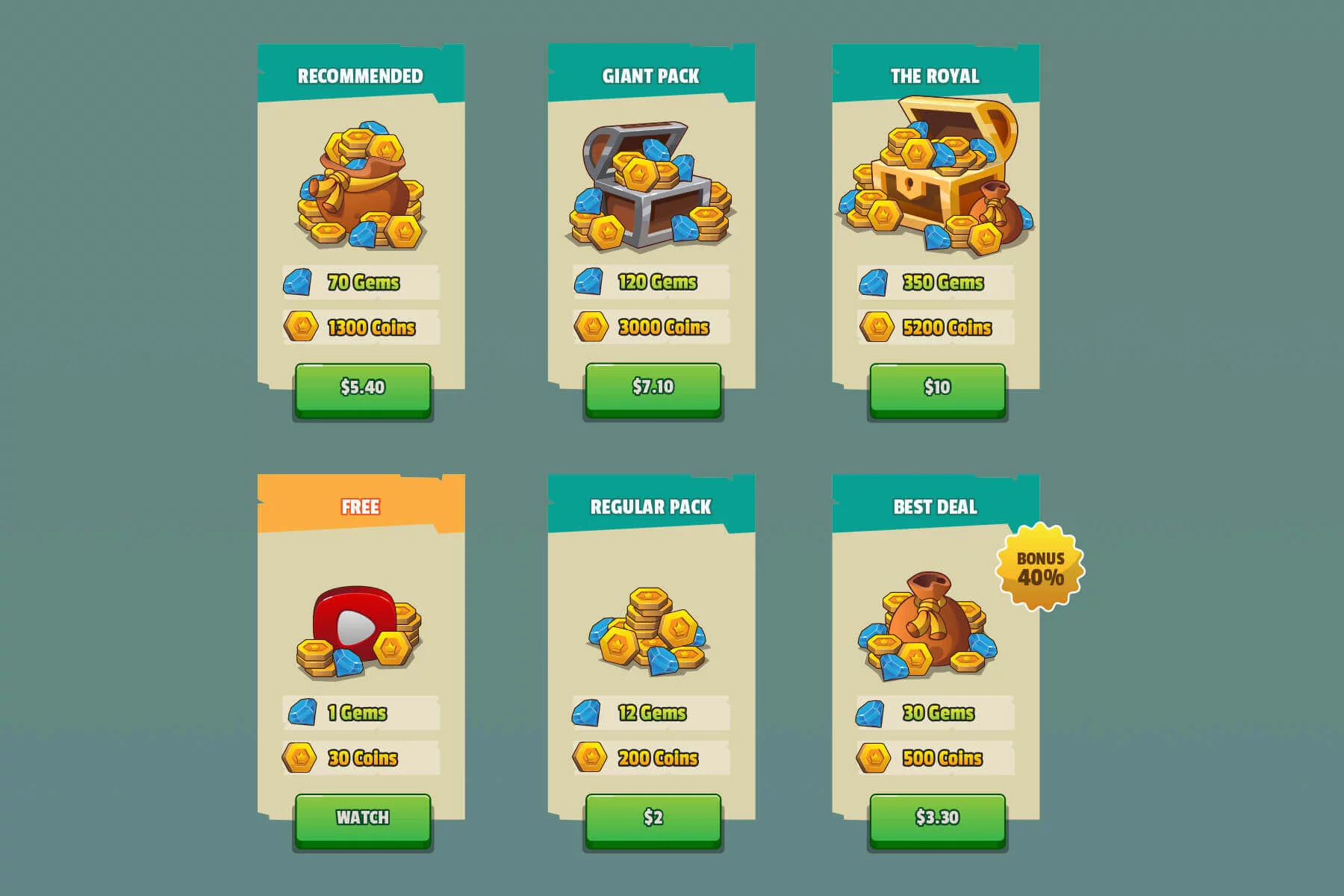 Gold Coins and Chests Game UI Pack