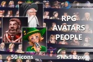 RPG奇幻角色头像图标集：巫师、战士与皇室肖像