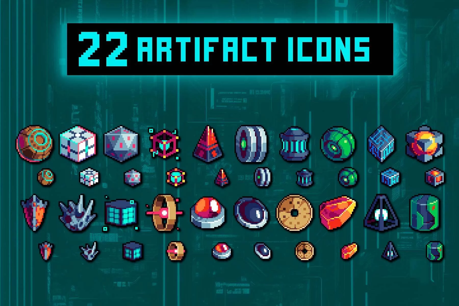 Artifact 32×32 Icons Pixel Art for Cyberpunk