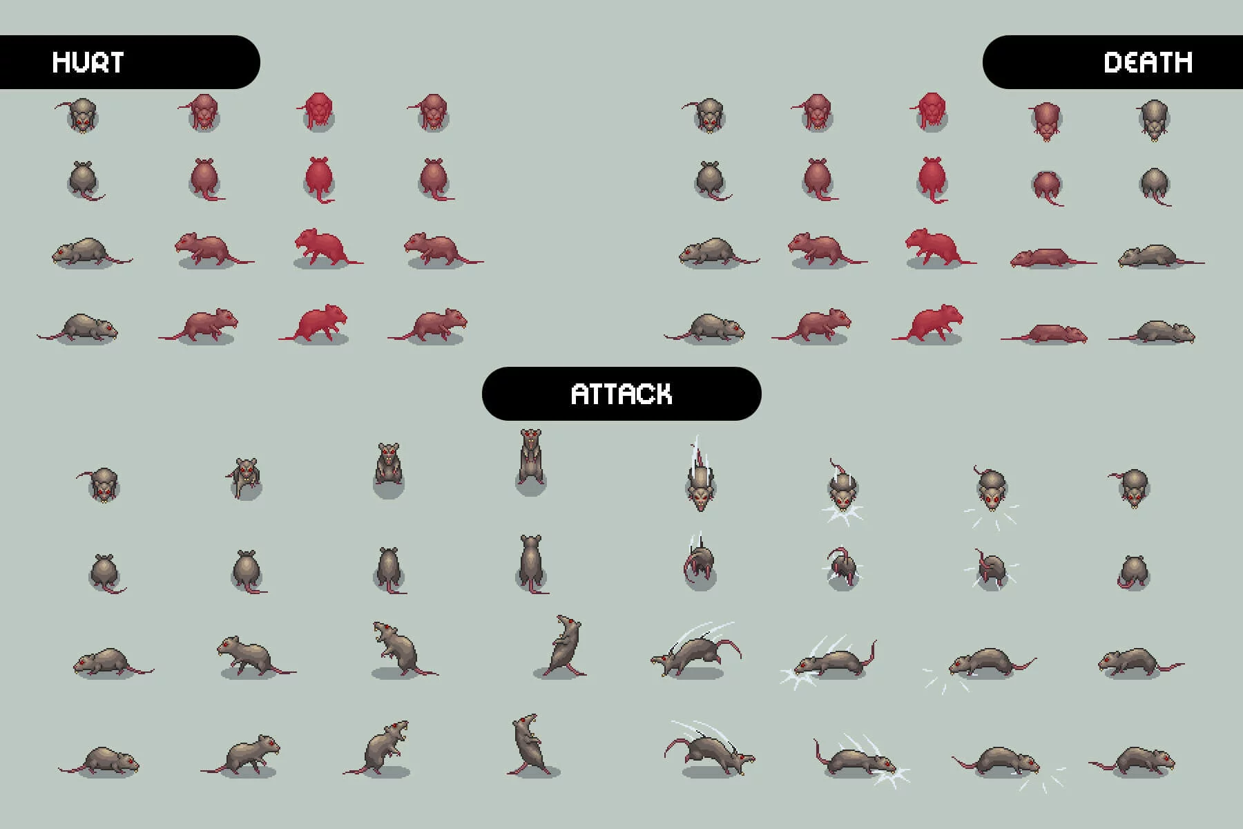 Giant Rat 4-Direction Pixel Character Sprite Pack