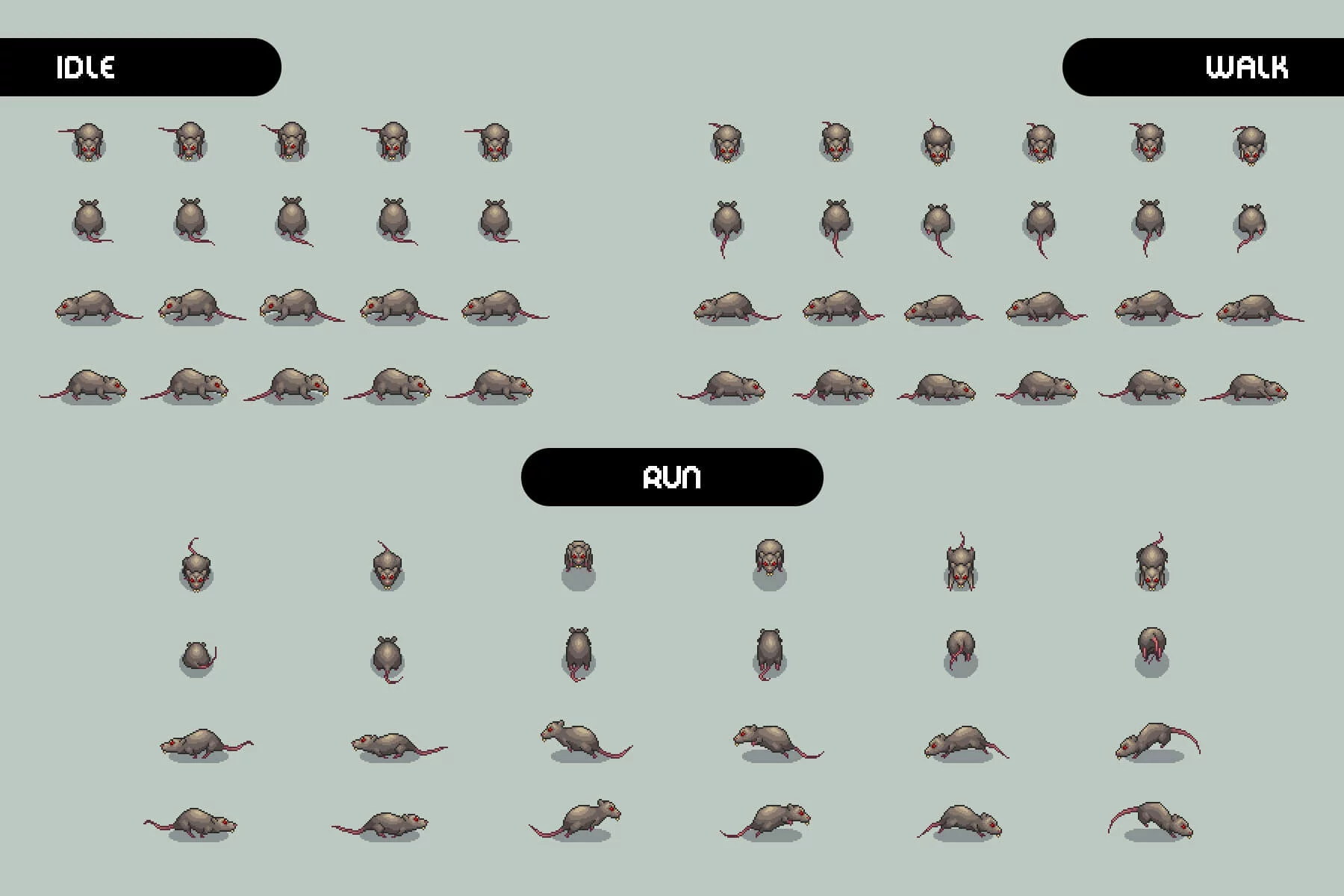 Giant Rat 4-Direction Pixel Character Sprite Pack
