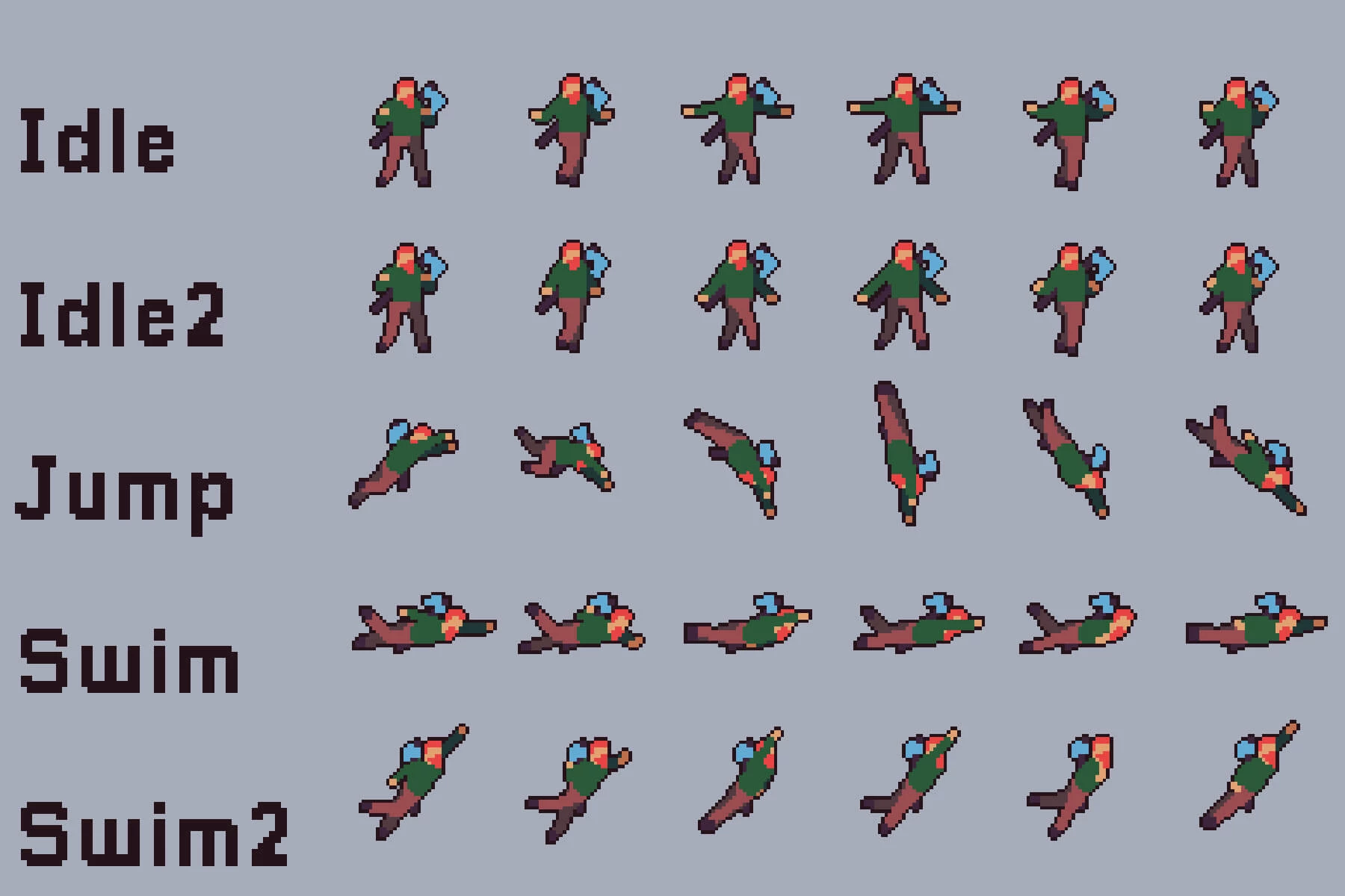 Swimming Characters Animation Pixel Art