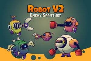 机器人V2敌人精灵图集：5款独特矢量角色与动画