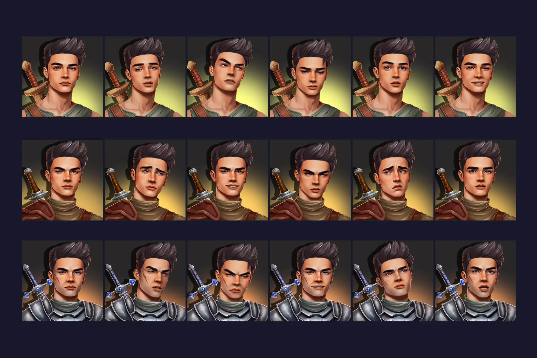 RPG Swordsman Portrait Emotes Icon Pack