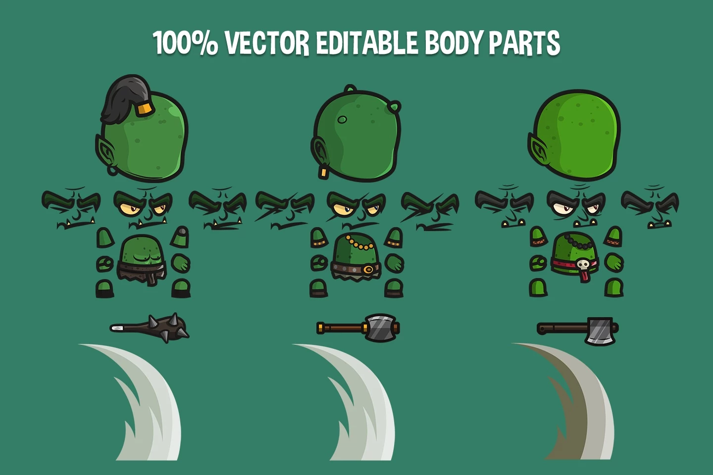Orc, Ogre and Goblin Chibi 2D Game Sprites