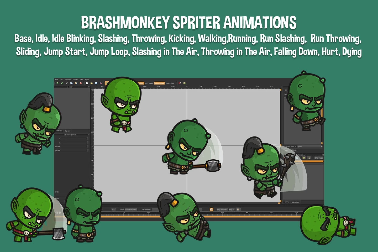 Orc, Ogre and Goblin Chibi 2D Game Sprites