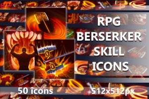 狂战士技能图标素材：RPG游戏必备2D像素风图标集