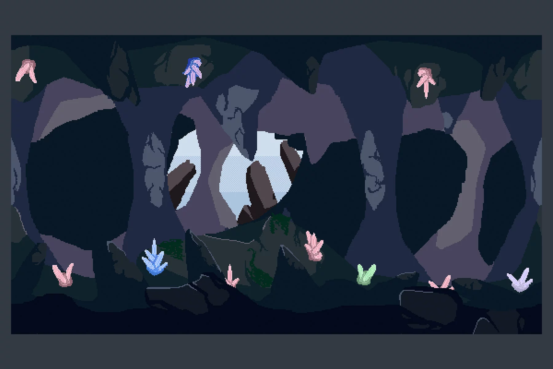 Crystal Cave Pixel Art Backgrounds