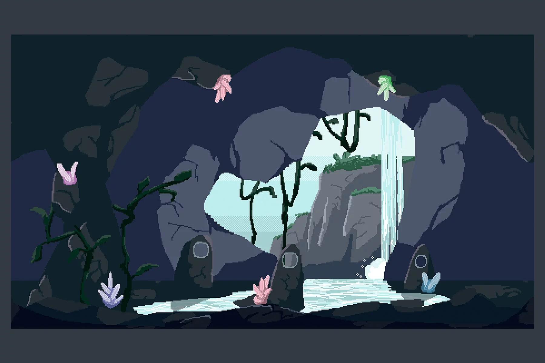 Crystal Cave Pixel Art Backgrounds