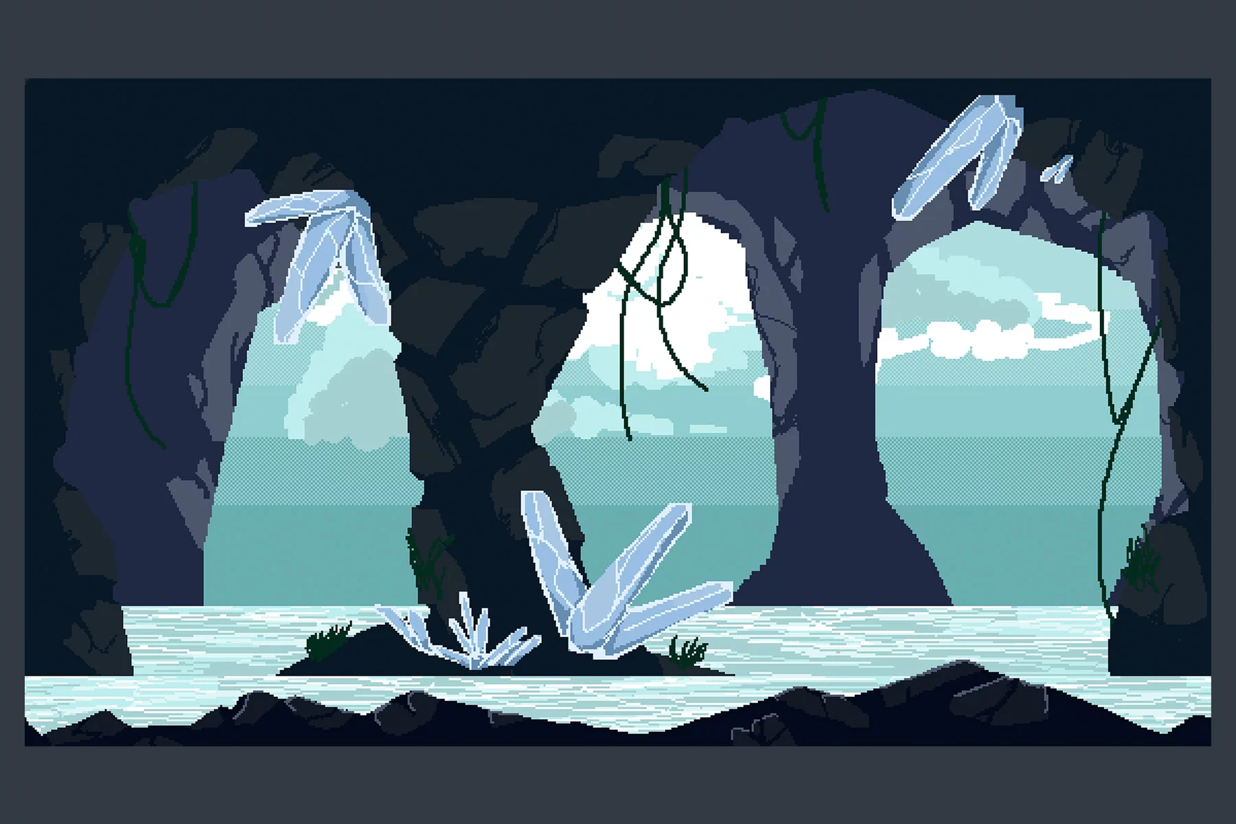 Crystal Cave Pixel Art Backgrounds