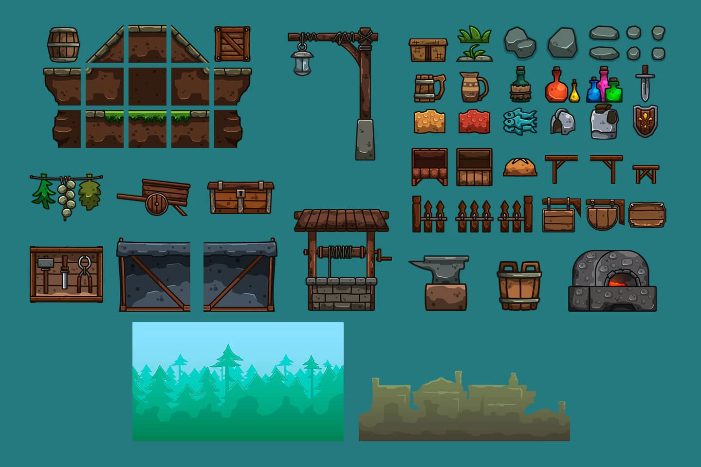 Market Cartoon 2D Game Tileset