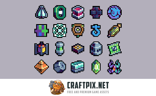 Cyberpunk Artefact Icons Pixel Art