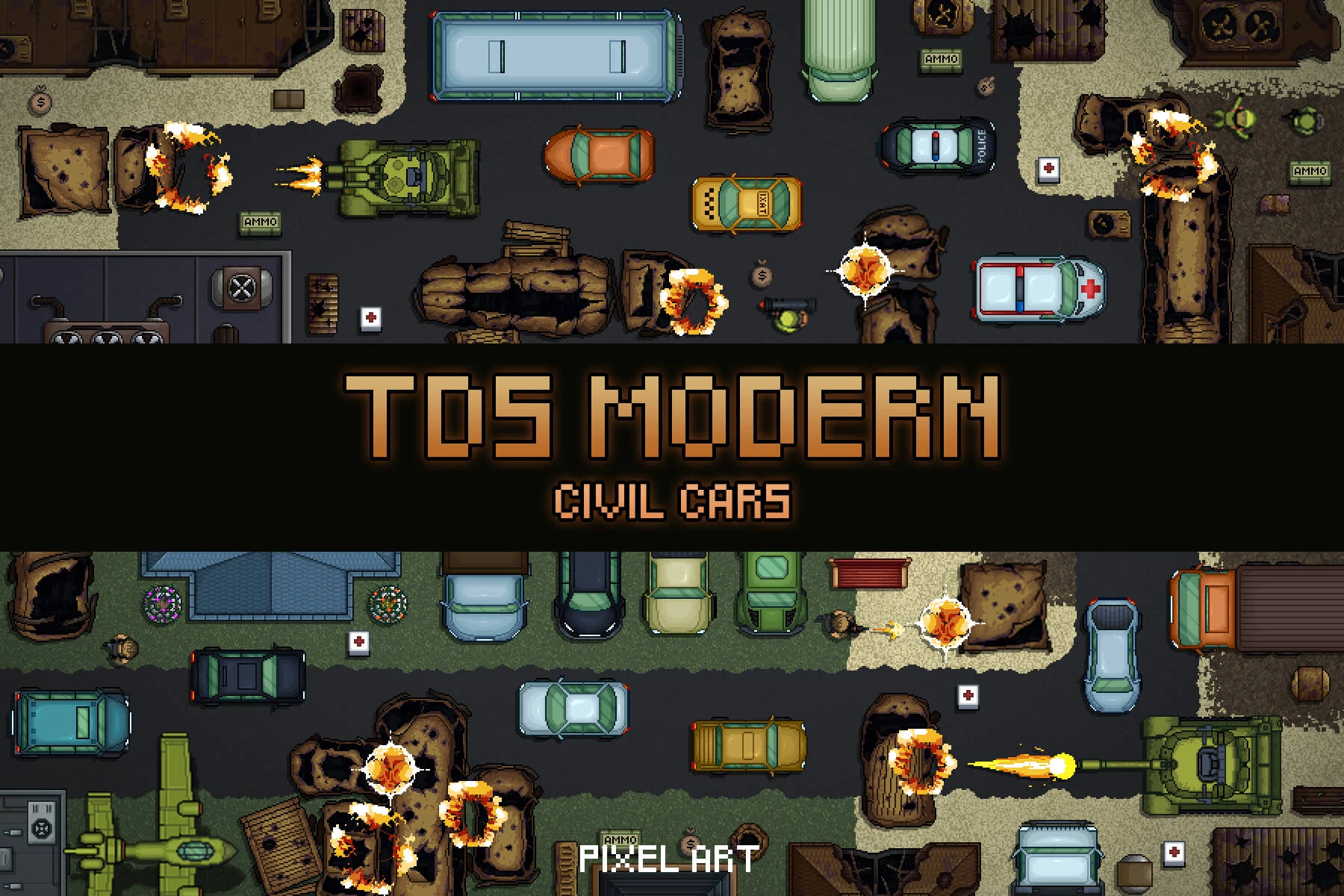 Top Down Trucks and Cars Pixel Art Asset Pack