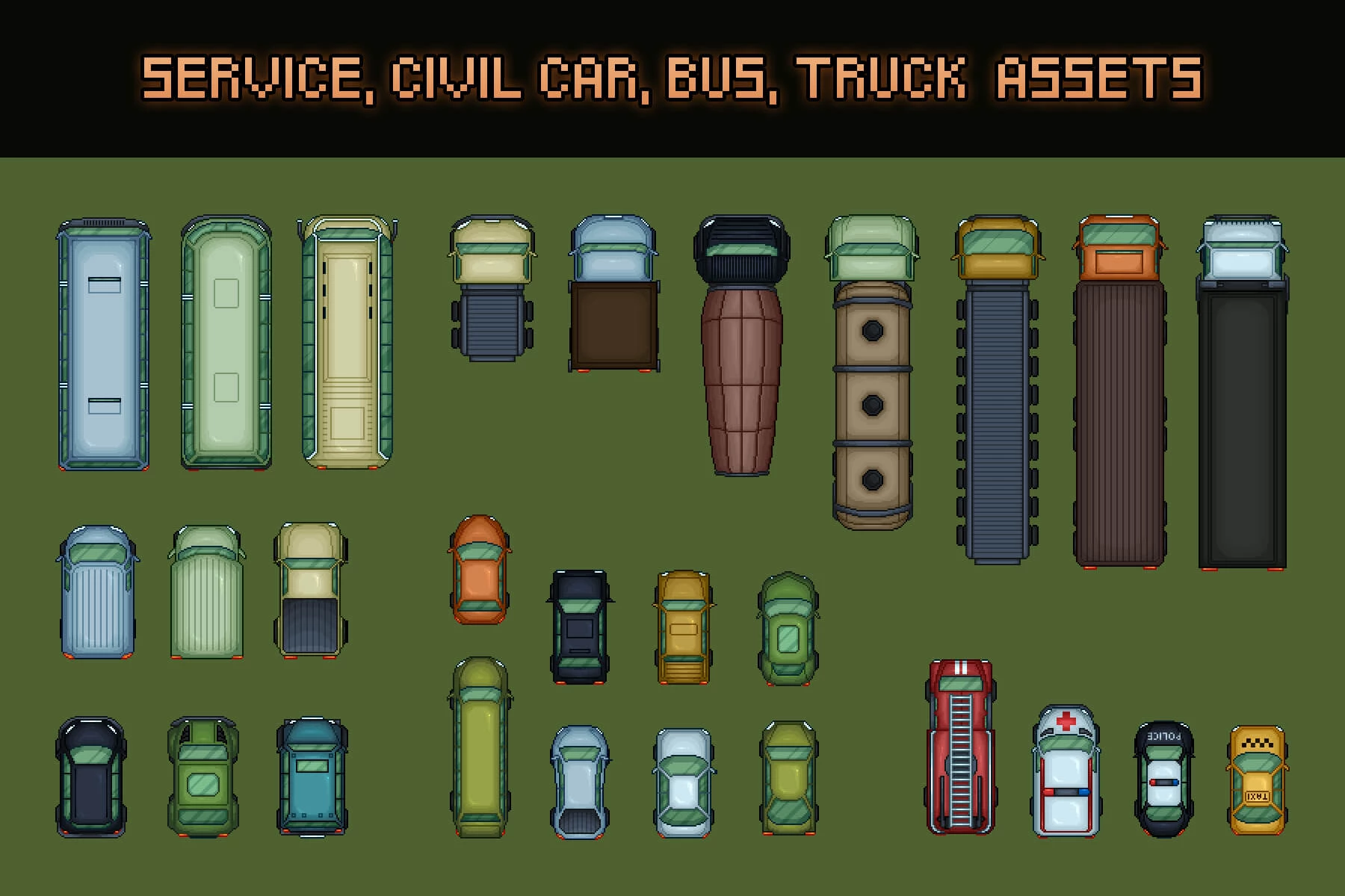 Top Down Trucks and Cars Pixel Art Asset Pack
