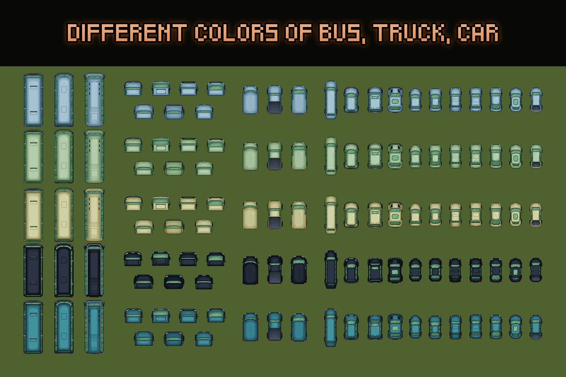 Top Down Trucks and Cars Pixel Art Asset Pack