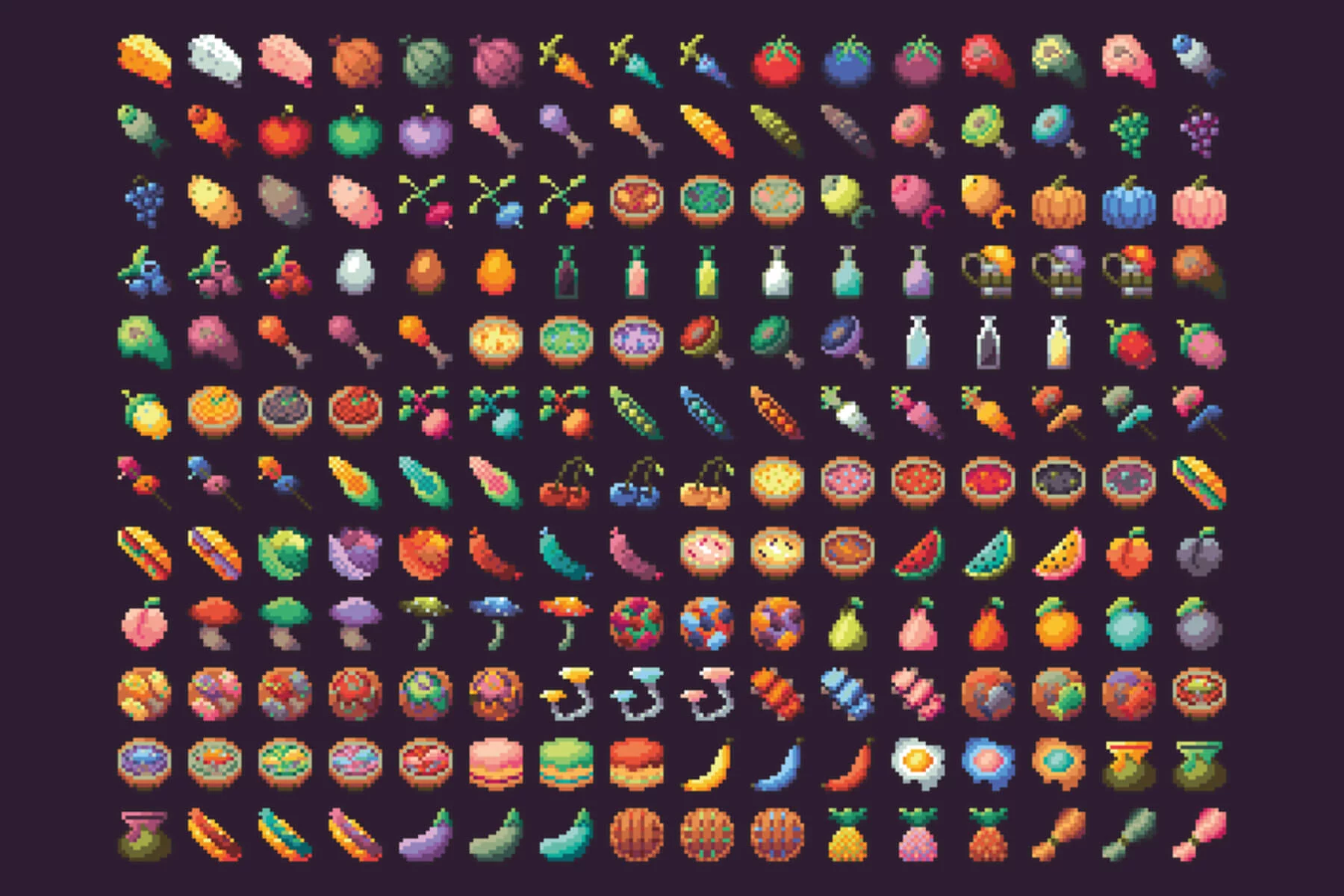 Crops, Food and Drinks Pixel Art RPG Icon Pack