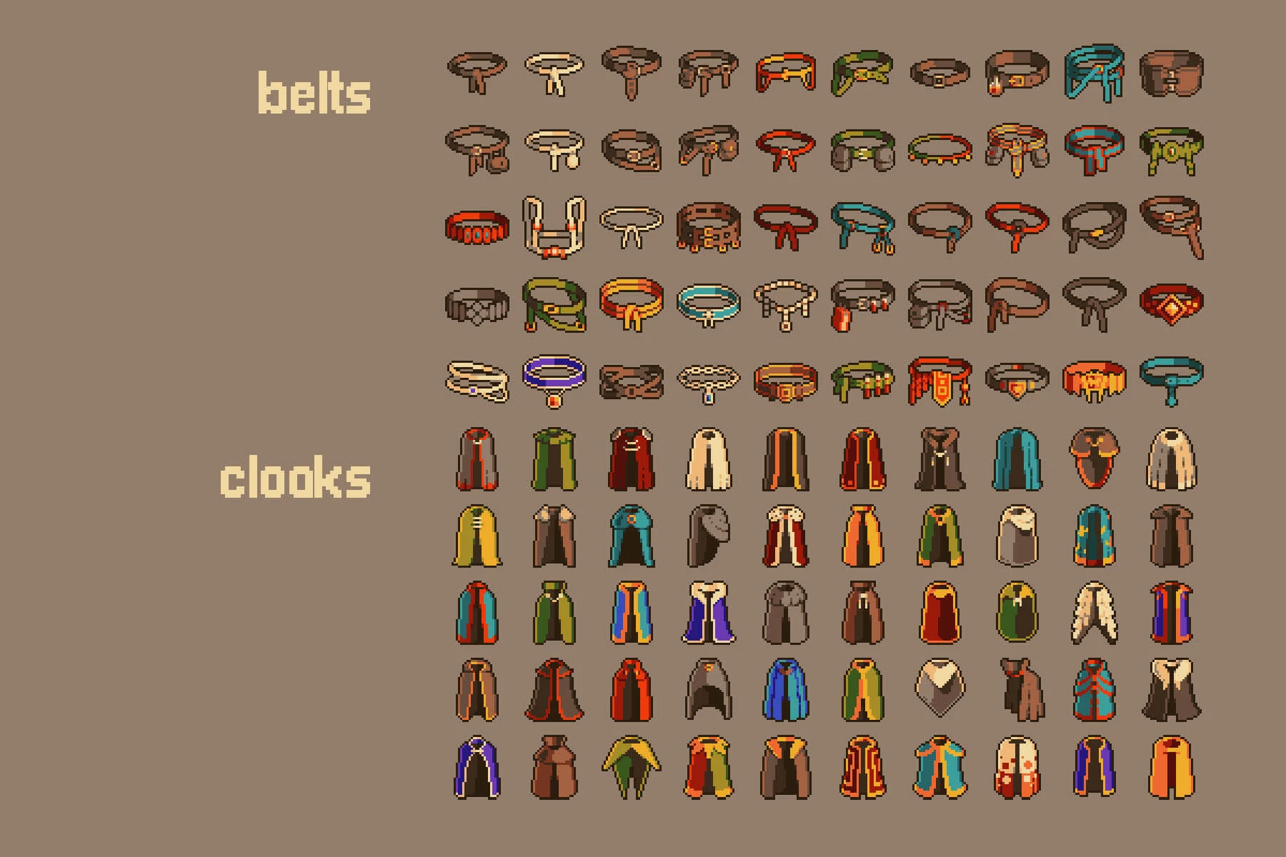 Cloak and Belt Pixel Art 32×32 Icon Pack