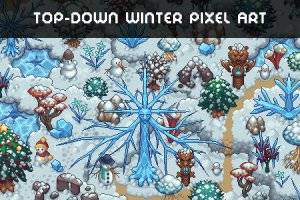 冬季俯视像素艺术瓦片集：为RPG游戏打造冰雪世界