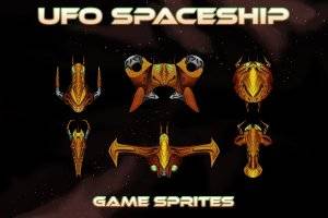 UFO飞船游戏精灵：6种敌舰与攻击爆炸动画