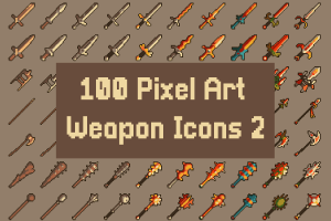 100款像素风武器图标包2：RPG游戏必备32×32素材