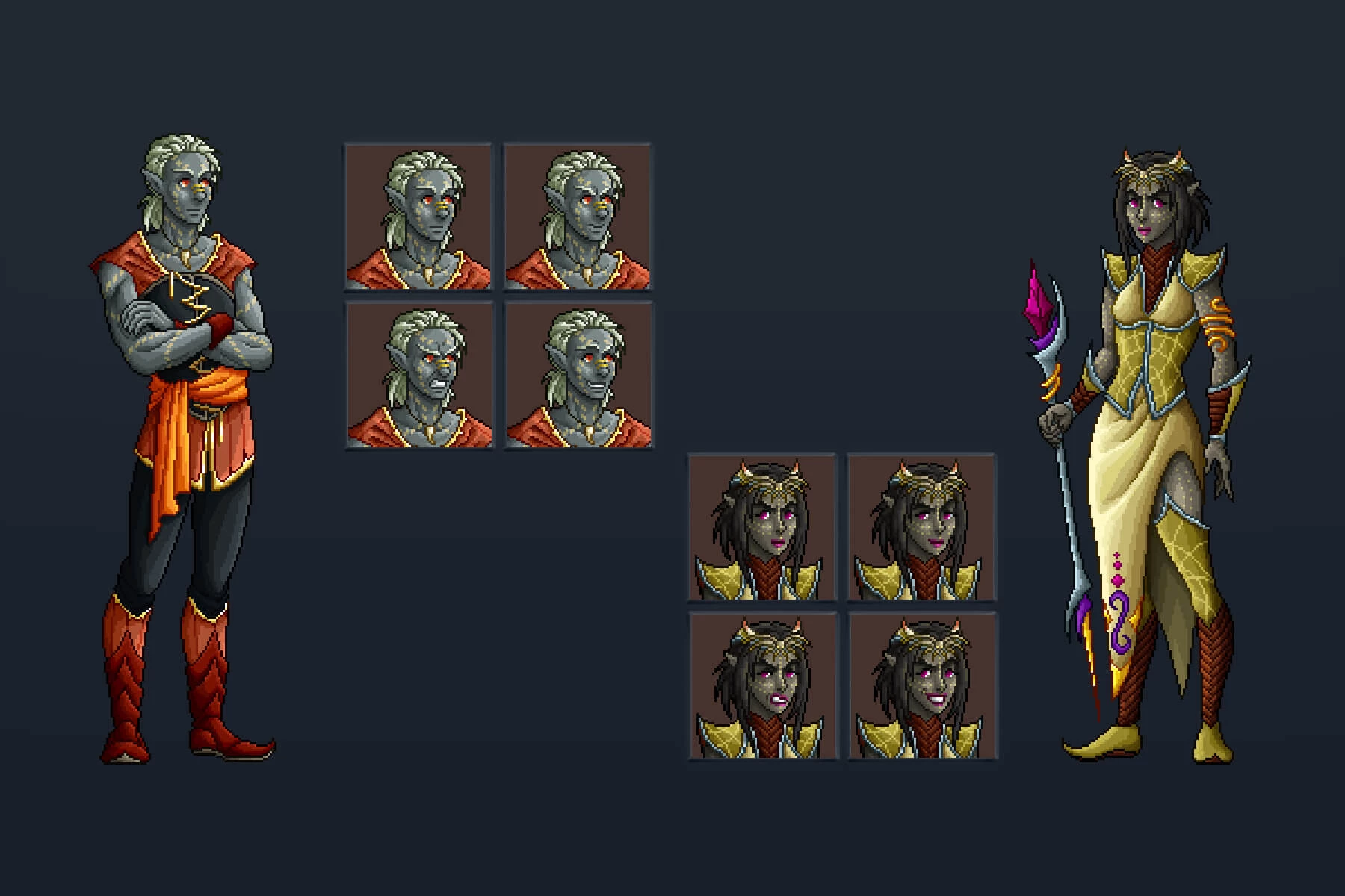 Dark Elf Characters Pixel Art