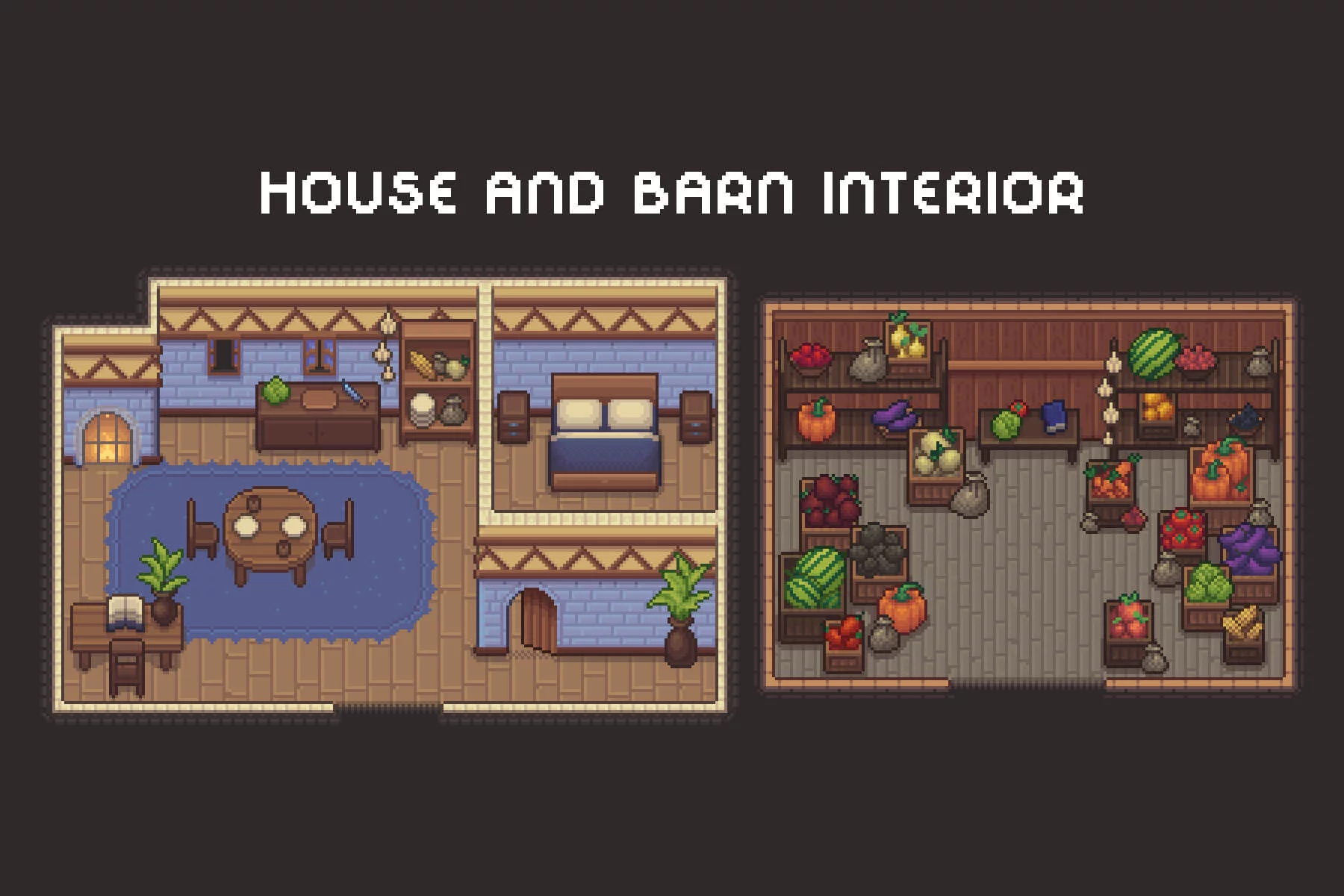 Top-Down Farm with Animals Pixel Art Asset Pack
