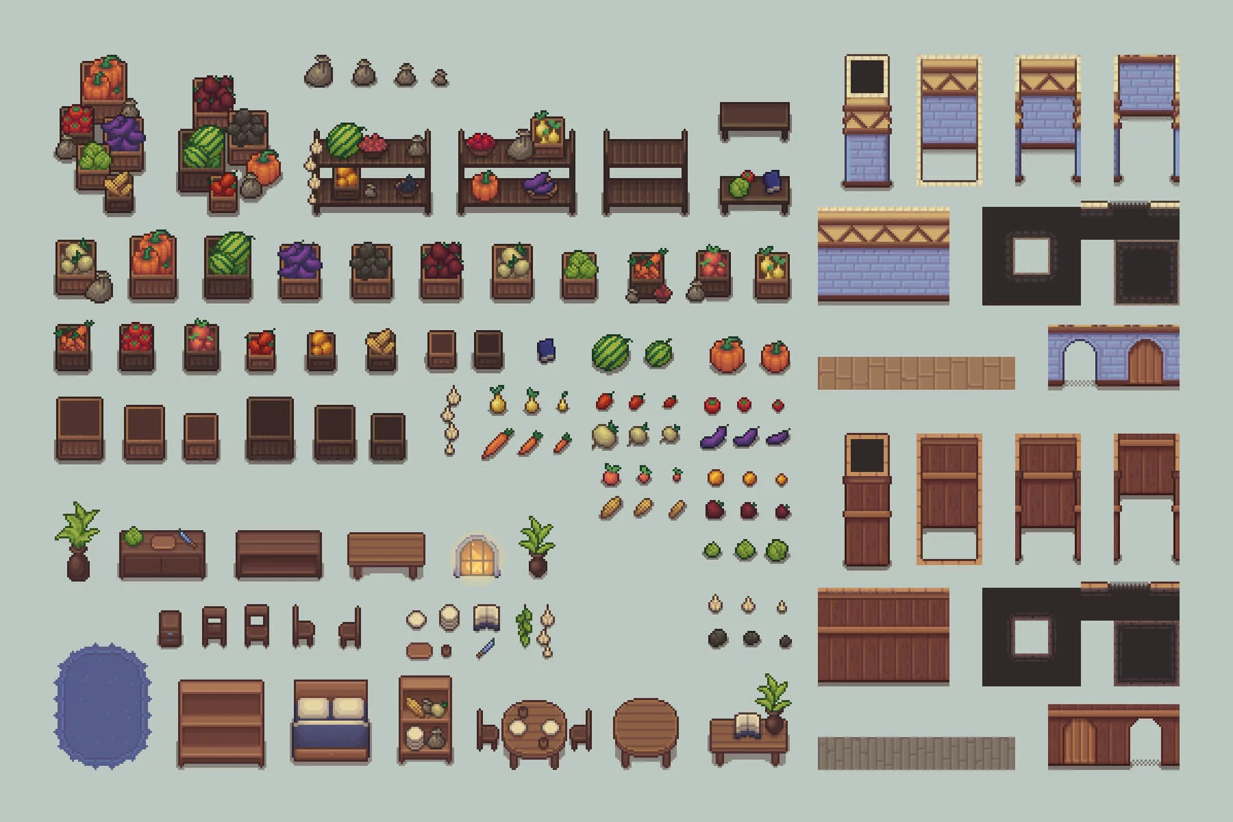 Top-Down Farm with Animals Pixel Art Asset Pack