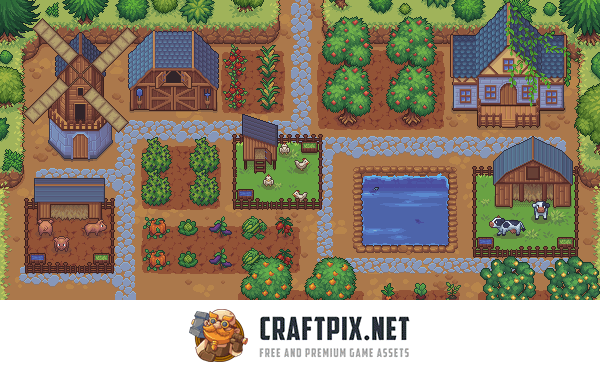 Top-Down Farm with Animals Pixel Art Asset Pack