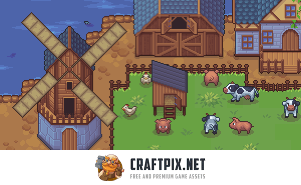 Top-Down Farm with Animals Pixel Art Asset Pack