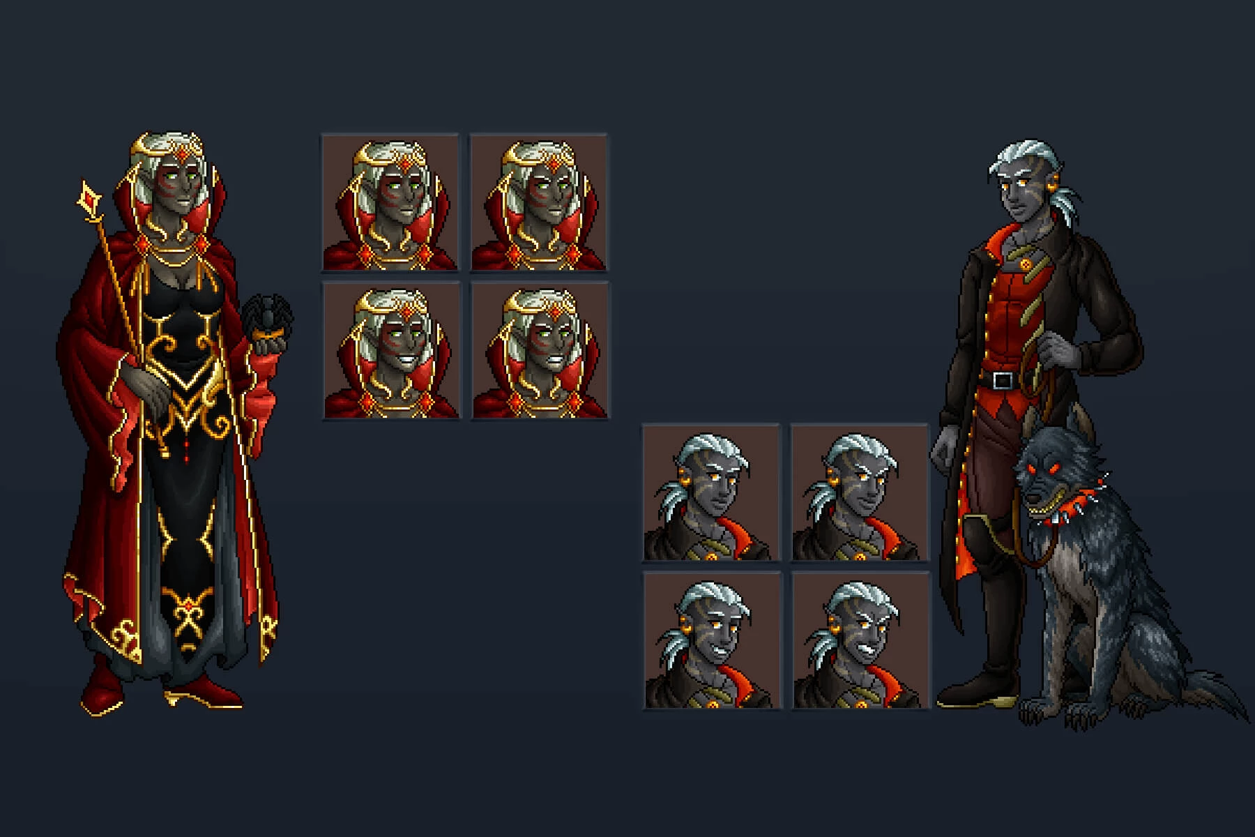 Dark Elf Characters Full Length Pixel Art