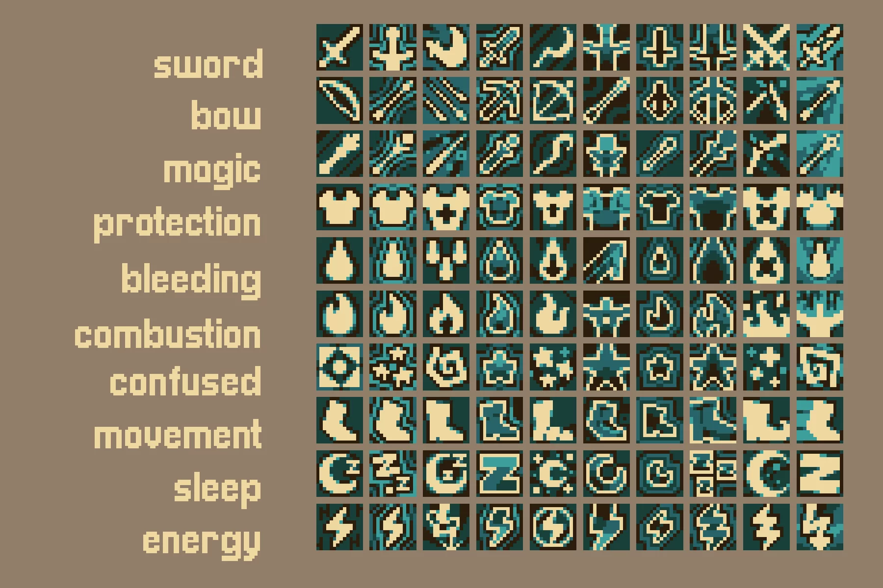 RPG Pixel Magic Buff & Debuff 16×16 Icons