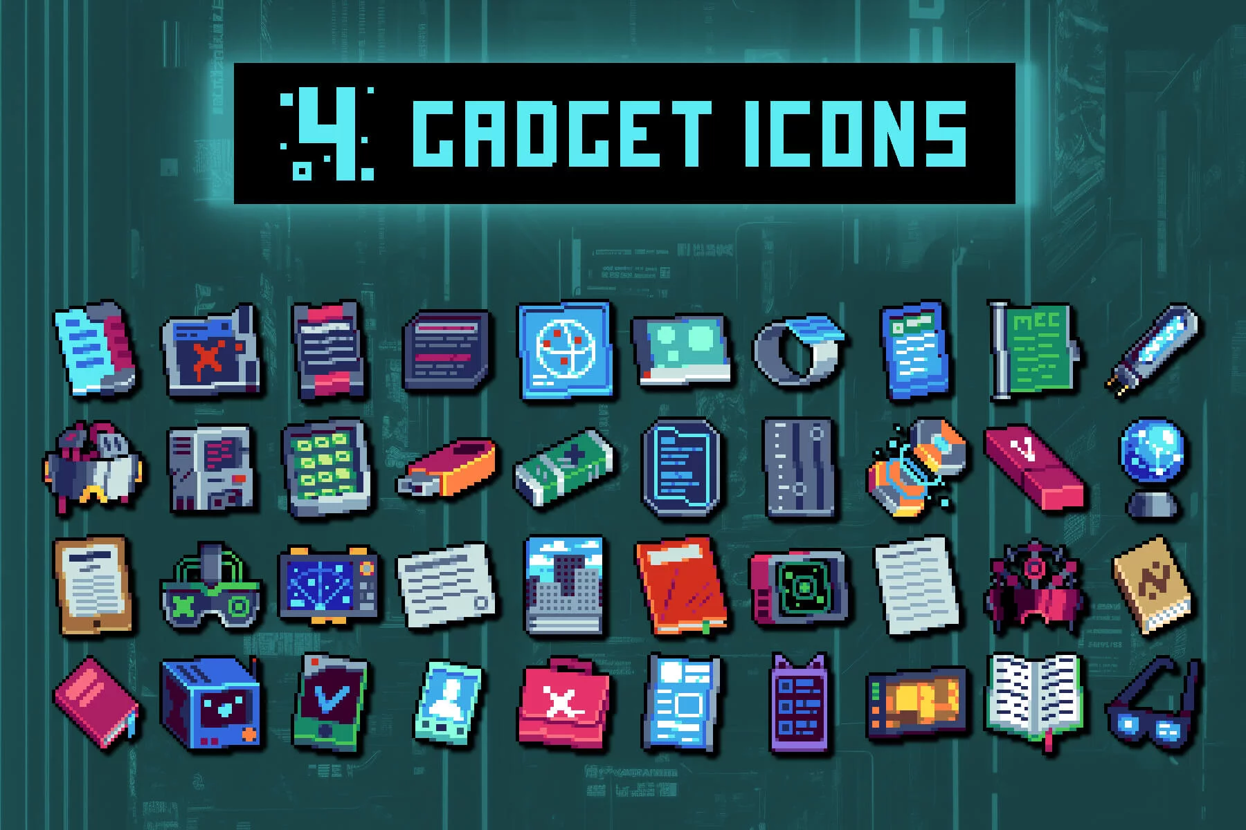 Cyberpunk Gadgets Pixel Art 32×32 Icon Pack