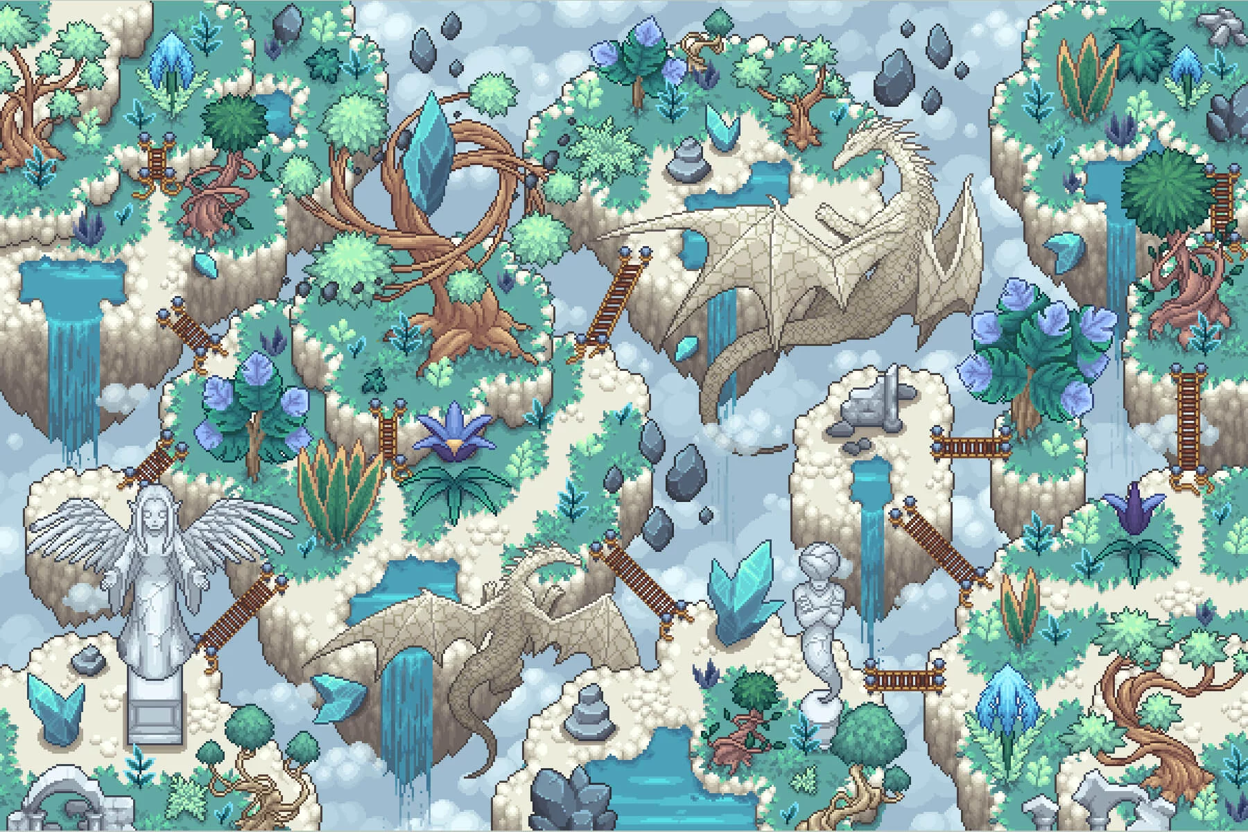 Flying Islands Pixel Art Top-Down Tileset