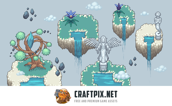 Flying Islands Pixel Art Top-Down Tileset
