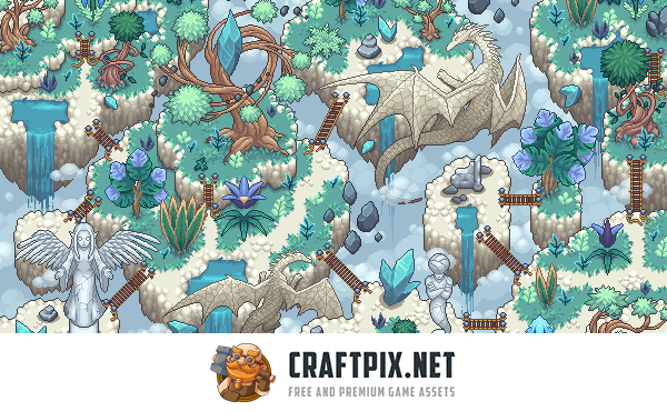 Flying Islands Pixel Art Top-Down Tileset
