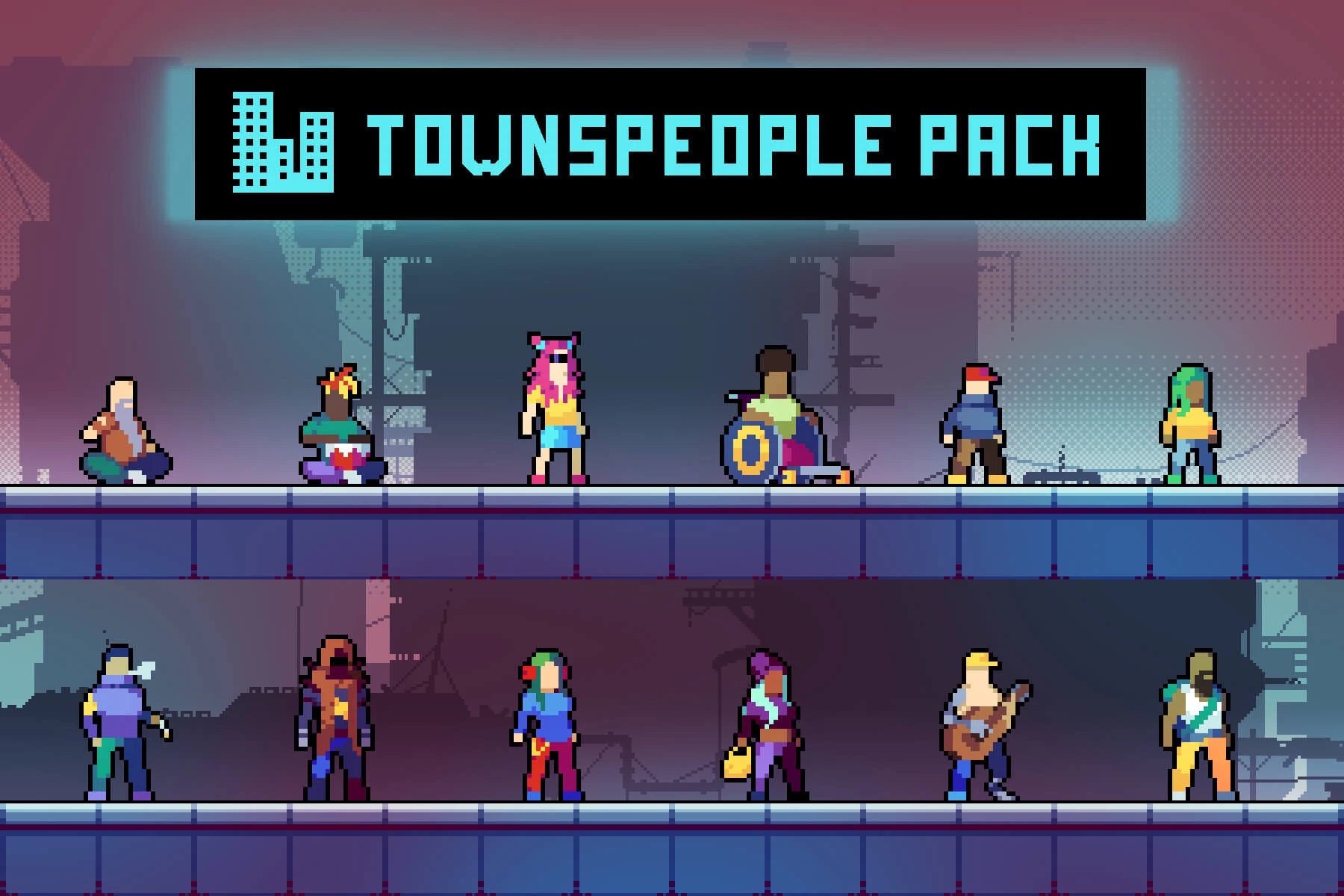 Townspeople Cyberpunk Pixel Art