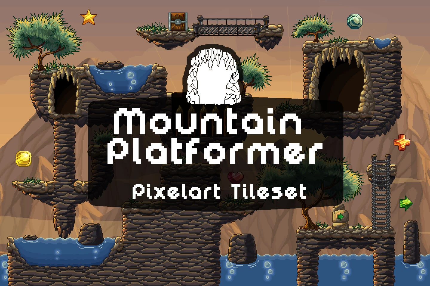 Mountain Platformer Pixel Art Tileset